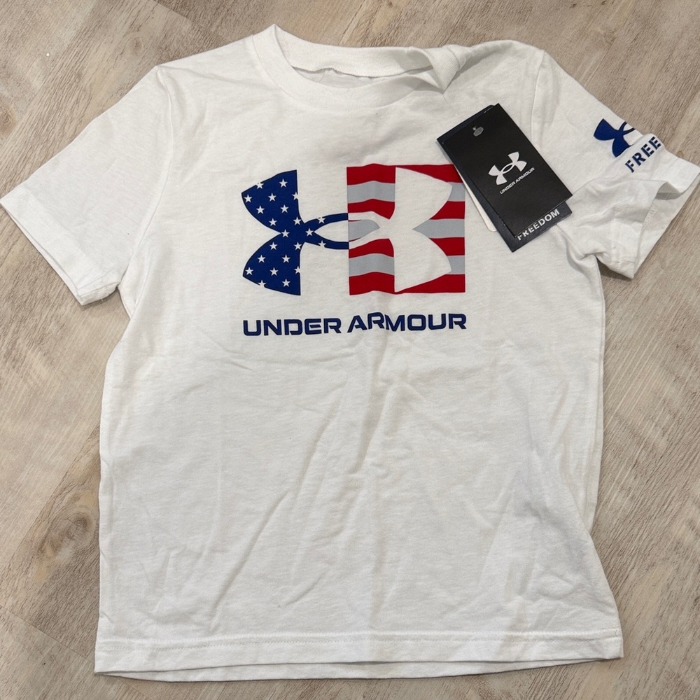 Under Armour White Tee with Patriotic Logo